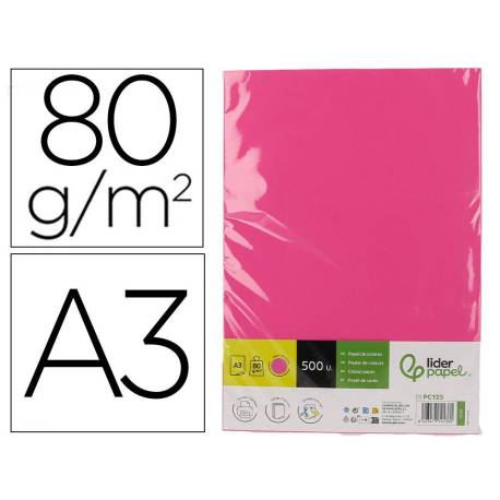 PAPEL COLOR LIDERPAPEL DIN A3 80 GR ROSA INTENSO PAQUETE DE 500 HOJAS