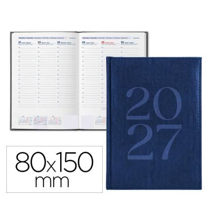 AGENDA OFICINA LIDERPAPEL 2027 ENCUADERNADA CRETA SEMANA VISTA 80X150 MM BILINGUE 70G PAPEL FSC BLUE