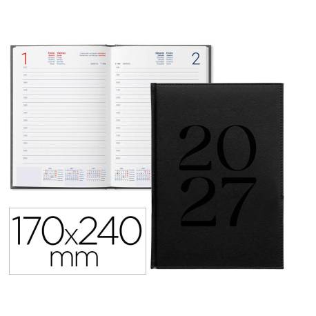 AGENDA OFICINA LIDERPAPEL 2027 ENCUADERNADA CRETA DIA PAGINA 170X240 MM BILINGUE 70G PAPEL FSC BLACK