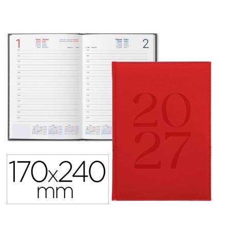 AGENDA OFICINA LIDERPAPEL 2027 ENCUADERNADA CRETA DIA PAGINA 170X240 MM BILINGUE 70G PAPEL FSC BURGUNDY