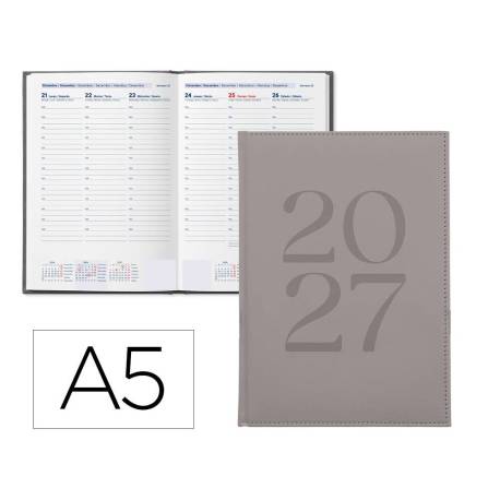 AGENDA OFICINA LIDERPAPEL 2027 ENCUADERNADA CRETA SEMANA VISTA A5 BILINGUE 70G PAPEL FSC GREY