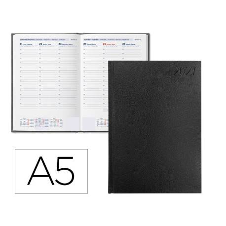 AGENDA OFICINA LIDERPAPEL 2027 ENCUADERNADA CORFU SEMANA VISTA A5 BILINGUE 60G PAPEL FSC BLACK