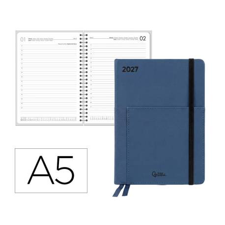 AGENDA OFICINA LIDERPAPEL 2027 ENCUADERNADA ELASTIC POCKET COLLECTION DIA PAGINA A5 BILINGUE 70G PAPEL FSC