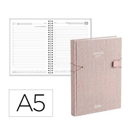 AGENDA OFICINA LIDERPAPEL 2027 ENCUADERNADA ELASTIC CLOSURE DIA PAGINA A5 BILINGUE 70G PAPEL FSC DESIGN
