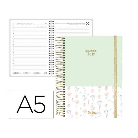 AGENDA OFICINA LIDERPAPEL 2027 ESPIRAL FANTASY DIA PAGINA A5 BILINGUE 70G PAPEL FSC DESIGN 1