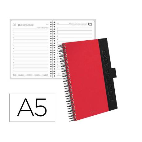 AGENDA OFICINA LIDERPAPEL 2027 ESPIRAL CORPORATE A DIA PAGINA A5 BILINGUE 70G PAPEL FSC BURGUNDY