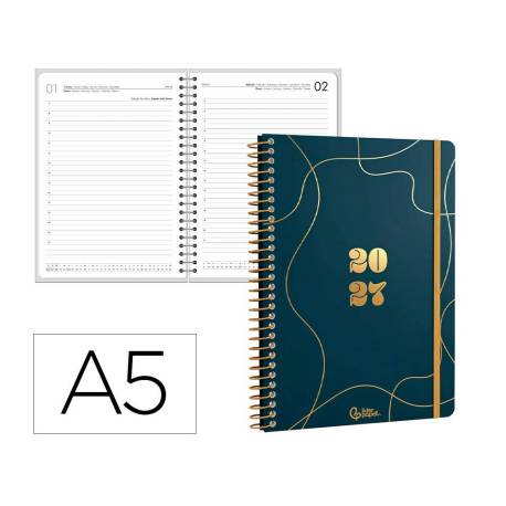 AGENDA OFICINA LIDERPAPEL 2027 ESPIRAL PERISSA DIA PAGINA A5 BILINGUE 80G PAPEL FSC DESIGN 2