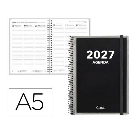 AGENDA OFICINA LIDERPAPEL 2027 ESPIRAL PERSONALIZABLE SEMANA VISTA A5 BILINGUE 70G PAPEL FSC DESIGN 1