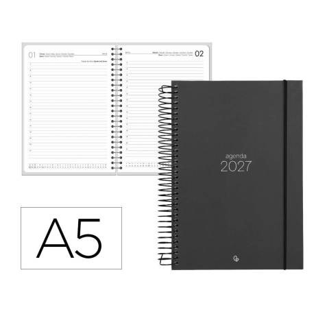 AGENDA OFICINA LIDERPAPEL 2027 ESPIRAL OLBIA DIA PAGINA A5 BILINGUE 60G PAPEL FSC DESIGN 1