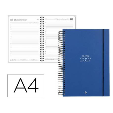 AGENDA OFICINA LIDERPAPEL 2027 ESPIRAL OLBIA DIA PAGINA A4 BILINGUE 60G PAPEL FSC BLUE