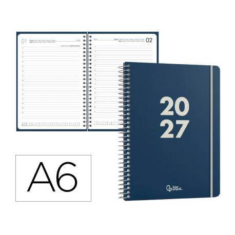 AGENDA OFICINA LIDERPAPEL 2027 ESPIRAL BASIC DIA PAGINA A6 BILINGUE 60G PAPEL FSC DESIGN 2