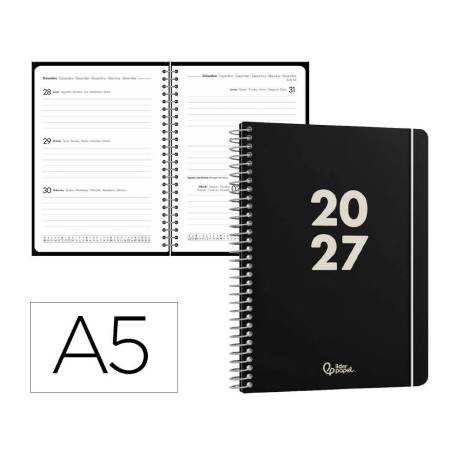 AGENDA OFICINA LIDERPAPEL 2027 ESPIRAL BASIC SEMANA VISTA A5 BILINGUE 60G PAPEL FSC DESIGN 1