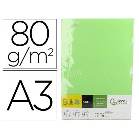 PAPEL COLOR LIDERPAPEL DIN A3 80 GR VERDE PAQUETE DE 500 HOJAS