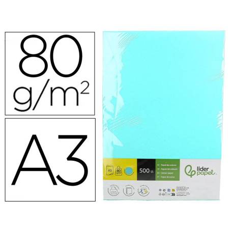 PAPEL COLOR LIDERPAPEL DIN A3 80 GR CELESTE PAQUETE DE 500 HOJAS