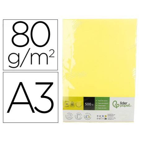 PAPEL COLOR LIDERPAPEL DIN A3 80 GR AMARILLO PAQUETE DE 500 HOJAS