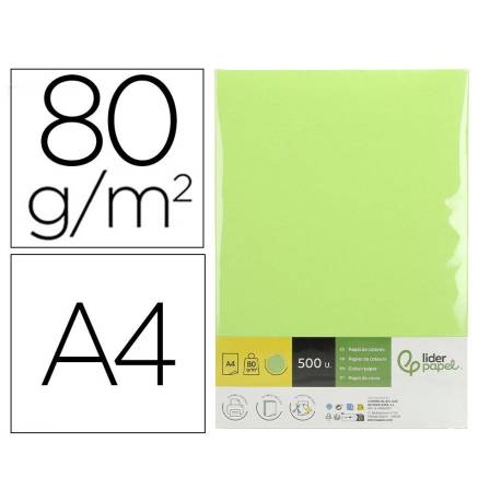 PAPEL COLOR LIDERPAPEL DIN A4 80 GR VERDE PAQUETE DE 500 HOJAS