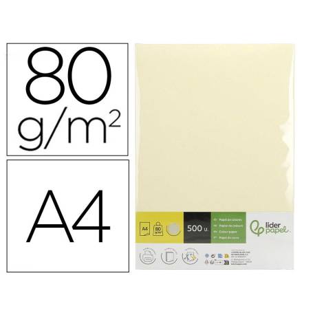 PAPEL COLOR LIDERPAPEL DIN A4 80 GR CREMA PAQUETE DE 500 HOJAS