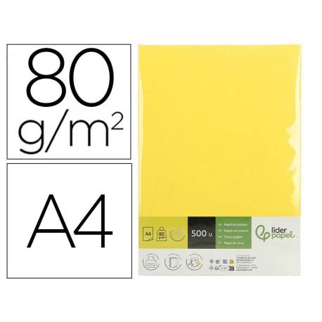 PAPEL COLOR LIDERPAPEL DIN A4 80 GR AMARILLO PAQUETE DE 500 HOJAS
