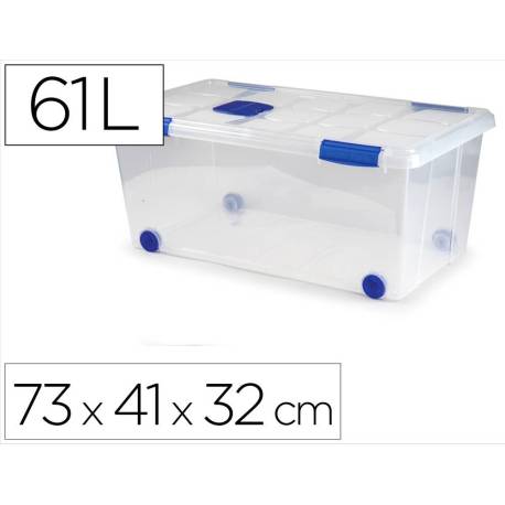 CONTENEDOR PLASTICO PLASTICFORTE N 7 TRANSPARENTE CON TAPA 61L 73X41X32 CM