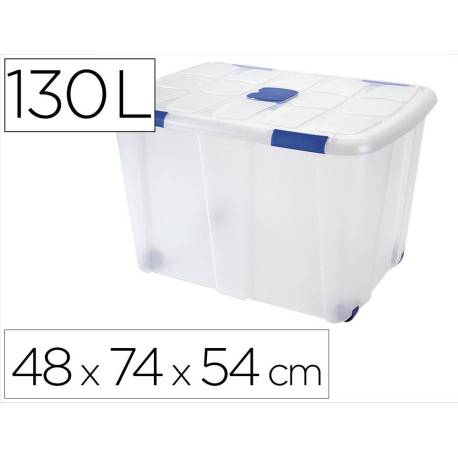 Contenedor plastico plasticforte 130 litros n 16 transparente con tapa 480x740x540 mm