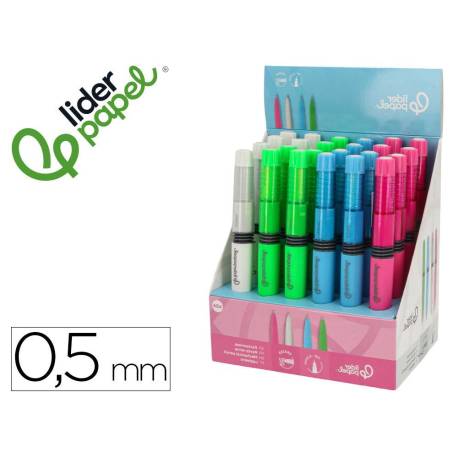 PORTAMINAS LIDERPAPEL COLECCION 2 CON FUELLE Y GOMA CON ACABADO SOFT TOUCH 0,5 MM 4 COLORES SURTIDOS