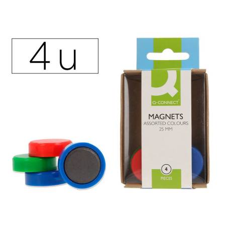 IMAN PARA SUJECION Q-CONNECT IDEAL PARA PIZARRAS MAGNETICAS 25 MM COLORES SURTIDOS CAJA DE 4 UNIDADES