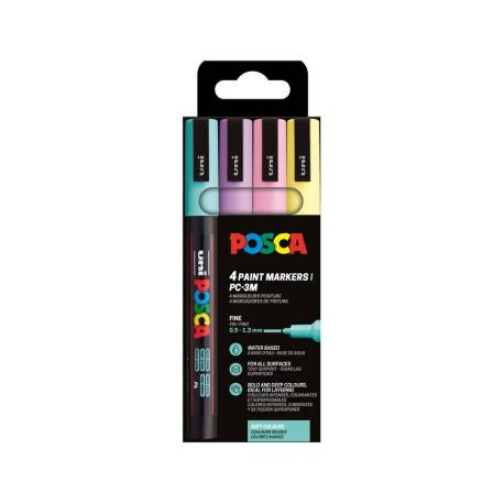 ROTULADOR UNI POSCA PC-3M/4C ESTUCHE DE 4 UNIDADES COLORES PASTEL SURTIDOS