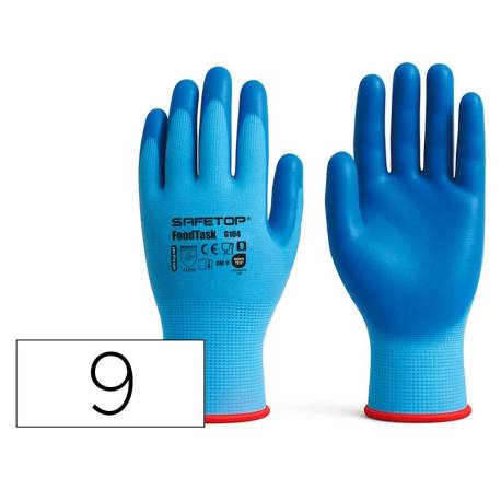 GUANTES DE NITRILO SAFETOP FOODTASK ALIMENTARIO AZUL SOLIDO TALLA 9