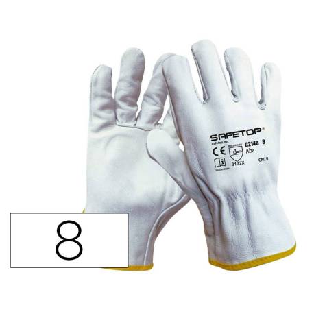 GUANTES DE PIEL SAFETOP ABA STANDARD EN388 100 C COLOR BLANCO TALLA 8
