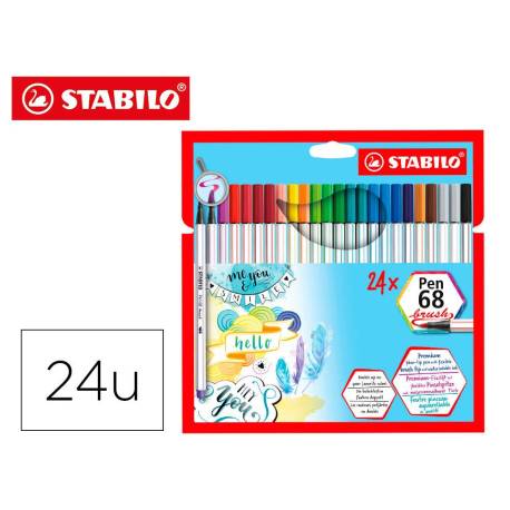 ROTULADOR STABILO ACUARELABLE PEN 68 BRUSH PUNTA PINCEL ESTUCHE DE 24 UNIDADES COLORES SURTIDOS