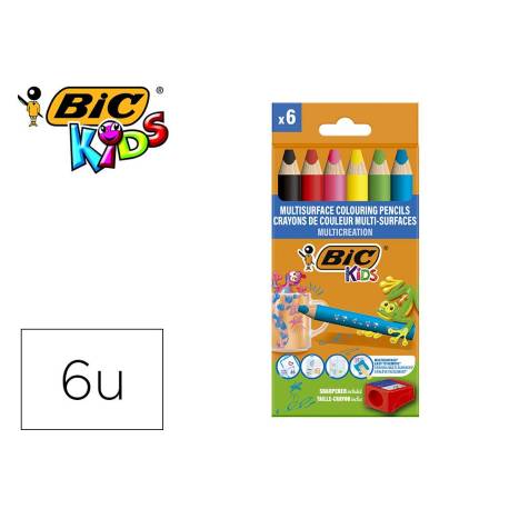 LAPICES DE COLORES BIC MULTISUPERFICIES TRIANGULARES MINA BORRABLE CAJA DE 6 UNIDADES COLORES SURTIDOS