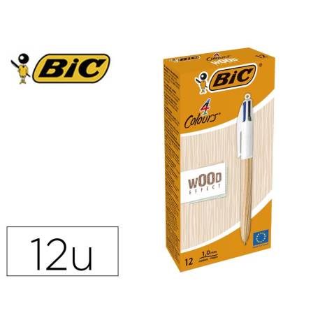 BOLIGRAFO BIC CUATRO COLORES WOOD CAJA DE 12 UNIDADES COLORES SURTIDOS