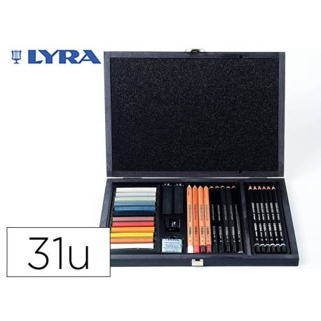 SET DIBUJO LYRA ESTUCHE DE MADERA CON 31 PIEZAS SURTIDAS