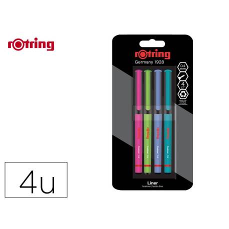 ROTULADOR ROTRING FINELINER PUNTA METALICA 0,4 MM PACK DE 4 COLORES SURTIDOS