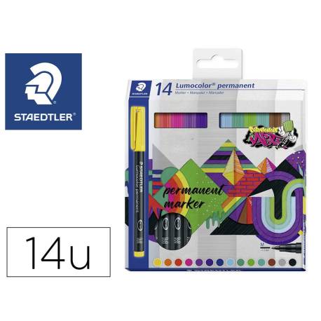 ROTULADOR MARCA STAEDTLER LUMOCOLOR RETROPROYECCION PUNTA DE FIBRA PERMANENTE 317 CAJA DE 14 UNIDADES COLORES SURTIDOS