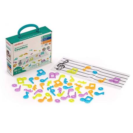 JUEGO MINILAND SET DE CONTADORES TRANSLUCIDOS CONTENIDO 96 NOTAS MUSICALES Y 1 PENTAGRAMA TRANSPARENTE