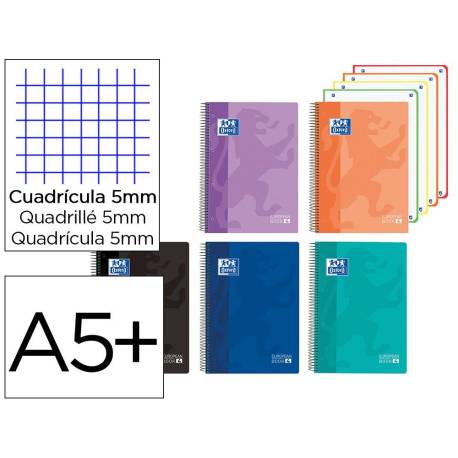 CUADERNO ESPIRAL OXFORD EUROPEANBOOK 4 CLASSIC TAPA PLASTICO DIN A5+ 120 HOJAS CUADRO 5 MM COLORES VIVOS