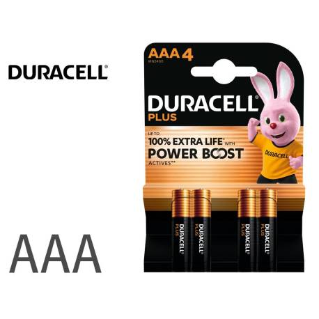 Pila Duracell alcalina plus AAA pacl con 4 unidades