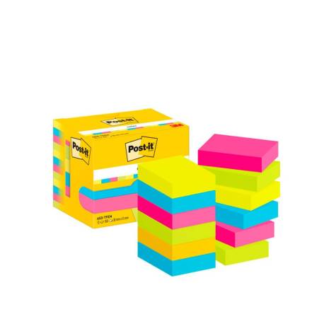 Bloc de notas adhesivas quita y pon post-it 38x51 mm neon. Pack de 12 blocs