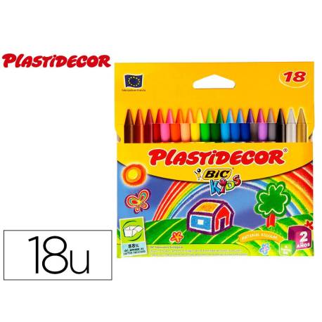 Lapices cera Plastidecor caja de 18 unidades colores surtidos