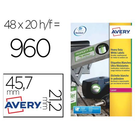 Etiquetas Adhesivas Avery 45.7x21.2mm Poliester Color Plata. Caja de 20 hojas.