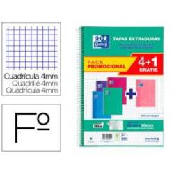 Cuaderno espiral oxford tapa extradura folio 80 hojas cuadro 4 mm con pizarra blancapack 4+1 colores surtidos