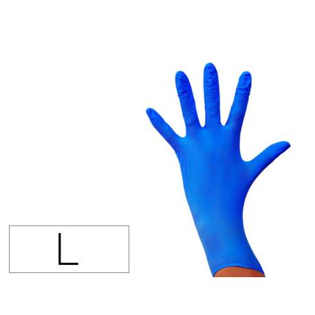 GUANTE DE NITRILO DESECHABLE SENSITIVE SIN POLVO TALLA L GRANDE COLOR AZUL CAJA DE 100 UNIDADES