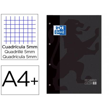 Recambio color 1 oxford din a4+ 80 hojas 90 gr cuadro 5 mm 4 taladros negro.