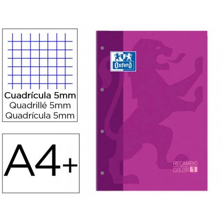 Recambio color 1 oxford din a4+ 80 hojas 90 gr cuadro 5 mm 4 taladros morado.