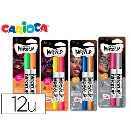 BARRA DE MAQUILLAJE CARIOCA MASK UP NEON / METALLIC CAJA DE 12 COLORES SURTIDOS