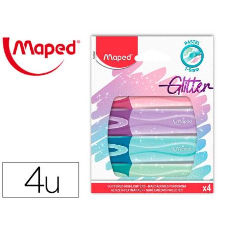 ROTULADOR MAPED FLUORESCENTE PEPS PASTEL CON GLITTER 4 UNIDADES COLORES SURTIDOS