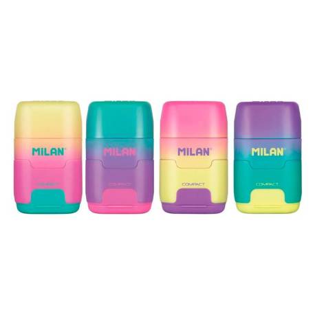 SACAPUNTAS MILAN COMPACT SUNSET PLASTICO 2 USOS CON GOMA DE BORRAR COLORES SURTIDOS " NO SE PEUDEN ELEGIR"