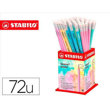 LAPICES DE GRAFITO CON GOMA STABILO SWANO MINA 2,2 MM DUREZA HB EXPOSITOR DE 72 UNIDADES COLORES PASTELES