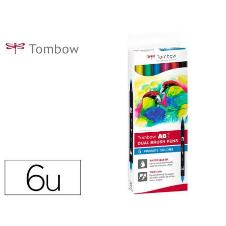 ROTULADOR TOMBOW ACUARELABLE DOBLE PUNTA FINA/PINCEL COLORES PRIMARIOS CAJA DE 6 UNIDADES COLORES SURTIDOS